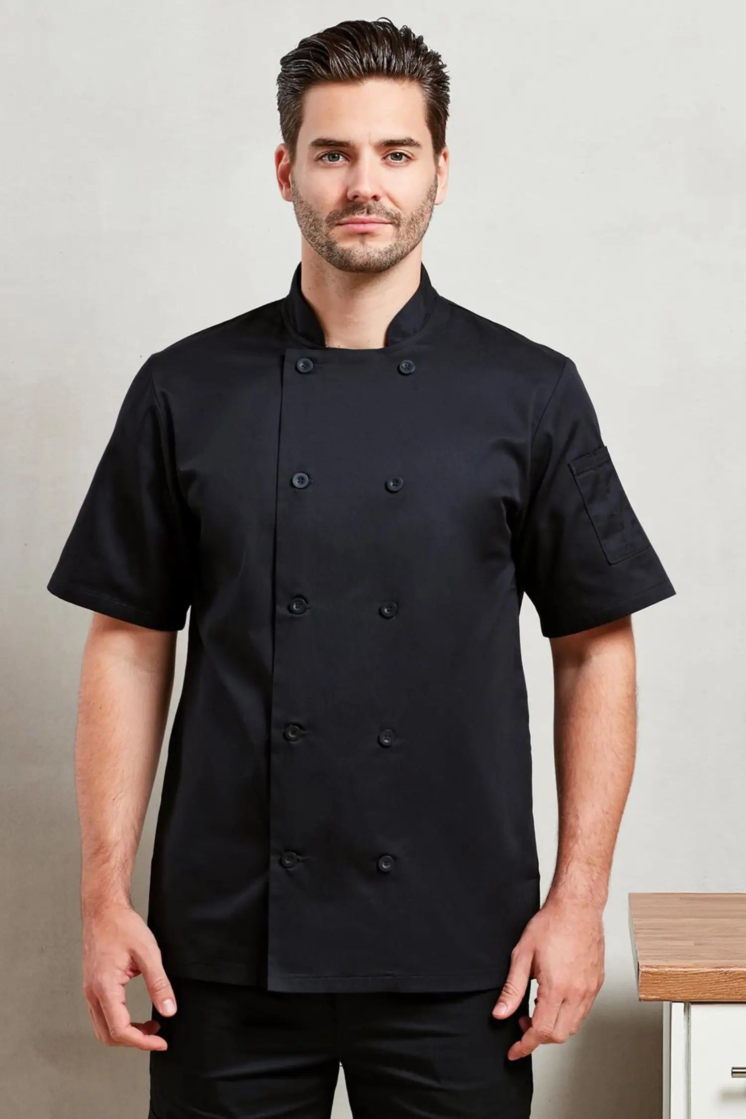 Veste chef cuisinier manches courtes à dix boutons Pro - Noir / XS