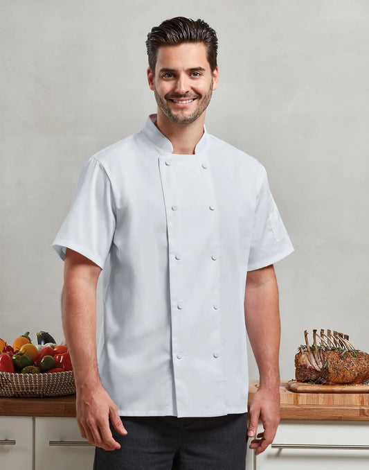 Veste chef cuisinier manches courtes - Coolchecker® - Blanc / XS