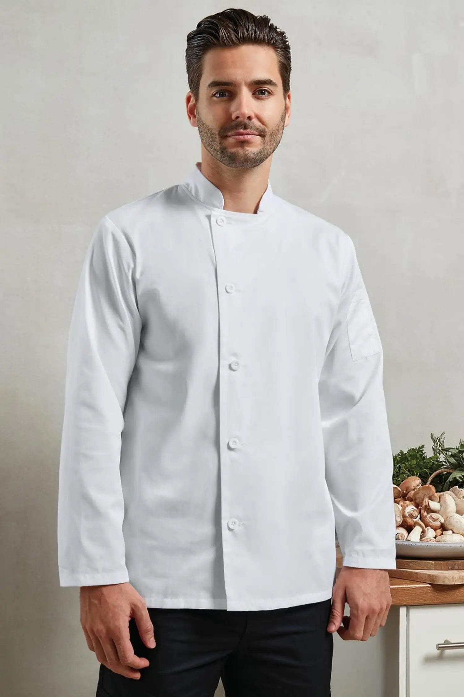 Veste de Chef Cuisinier Manches Longues ’Essential’ à Boutons Résine - Blanc / XS