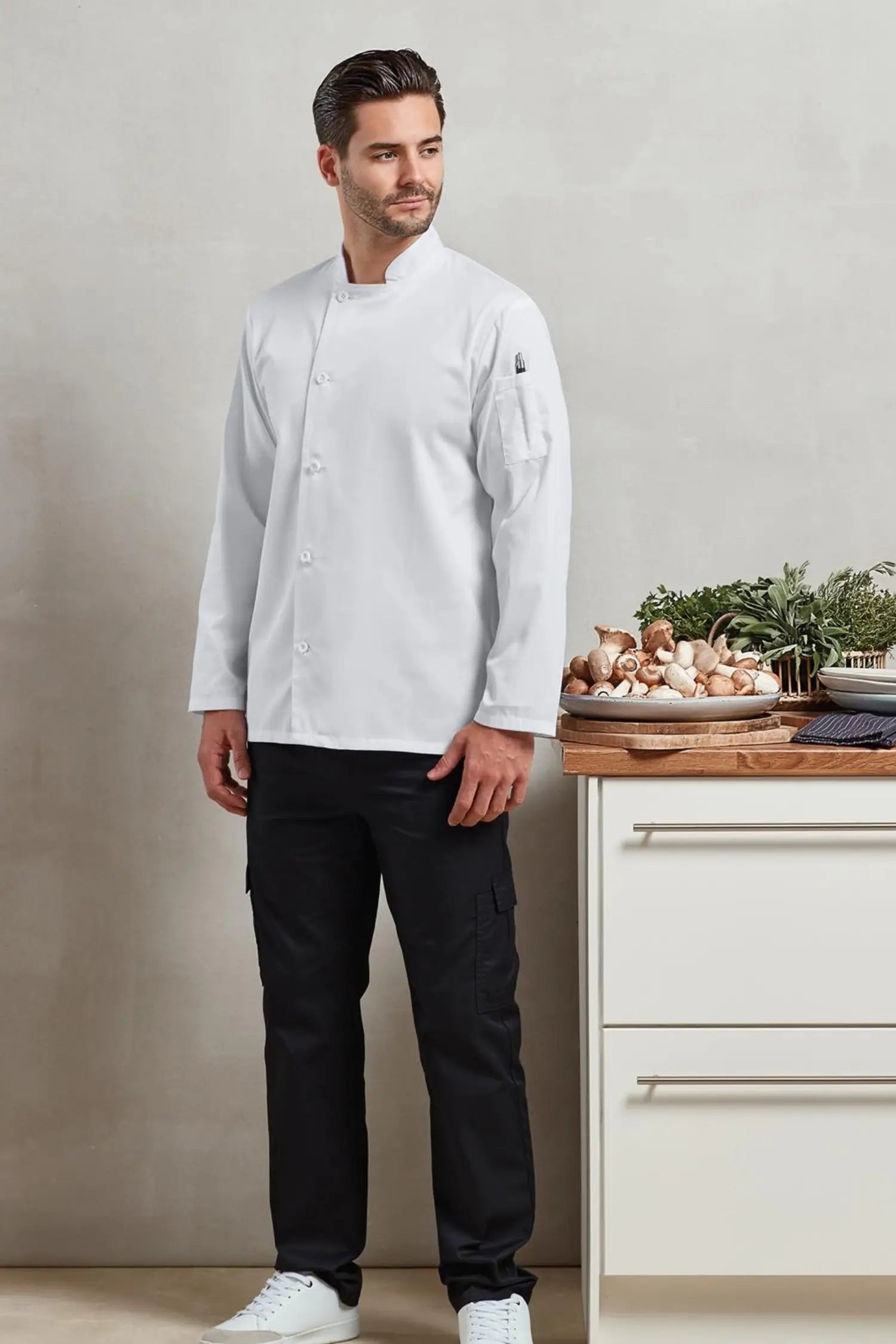 Veste de Chef Cuisinier Manches Longues ’Essential’ à Boutons Résine