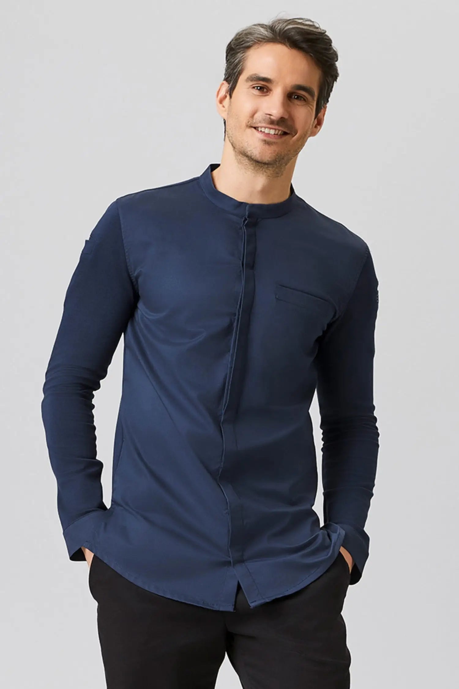 Veste de cuisine fonctionnelle unisexe manches longues (XS-5XL) - Bleu Marine / XS