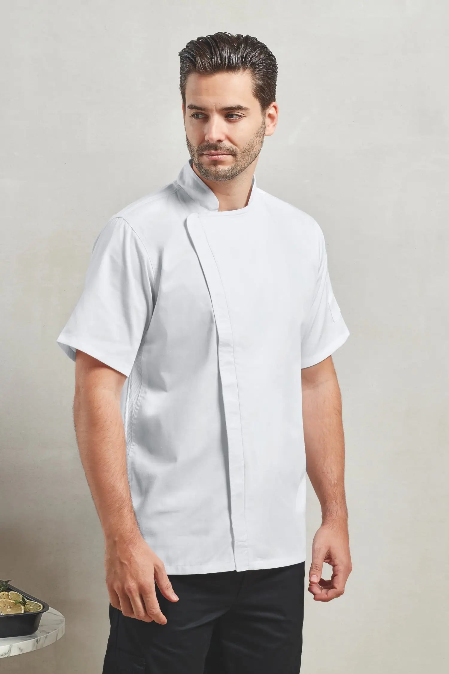 Veste de cuisinier à manches courtes et à fermeture zippée - XS / Blanc