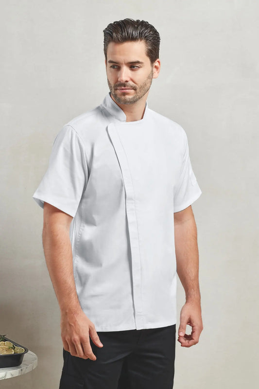Veste de cuisinier à manches courtes et à fermeture zippée - XS / Blanc